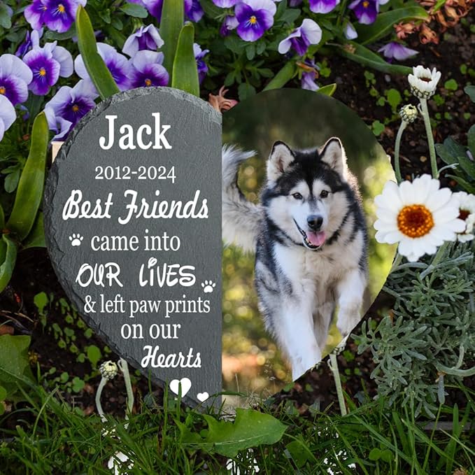 Paw Print Pet Heart Shaped Dog Memorial Stone with Photo Frame, Dog Memorial Stone, Pet Memorial Stone, Pet Grave Marker Headstone, Personalized Pet Memorial Gift, Loss of Dog Cat Sympathy Gift