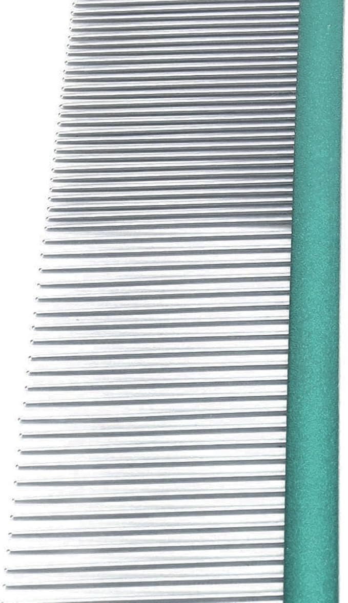 Pet Steel Comb Dogs and Cats, Professional Dog Grooming Comb For Shedding Tangles Knots, Pet Dematting Comb with Rounded Teeth and Non Slip Grip Handle for Long Haired Breeds(Green 13cm/5.1in)