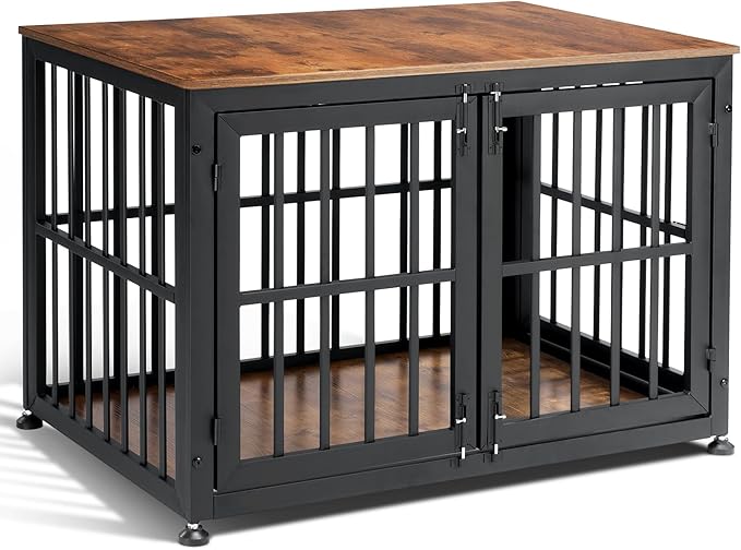 Oranland 42 Inch Heavy Duty Dog Crate Furniture,Dog Kennel Furniture Indoor for Large and Medium Dogs,Decorative Pet House End Table, 0.8 Inch Steel Tubes Wooden Cage/Max Load Capacity 300lbs/Black