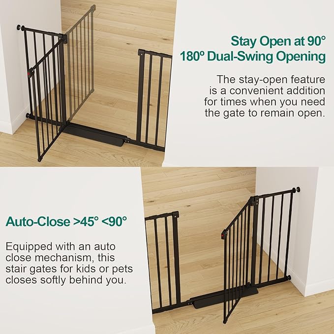 29.7-46" Baby Gate for Stairs with Banister Adapter Y-Spindle Rods, 30.5" Tall, Easy-Install Pressure Mounted Baby Gate for Doorways, Auto-Close Dog Gate Indoor for Child and Pets