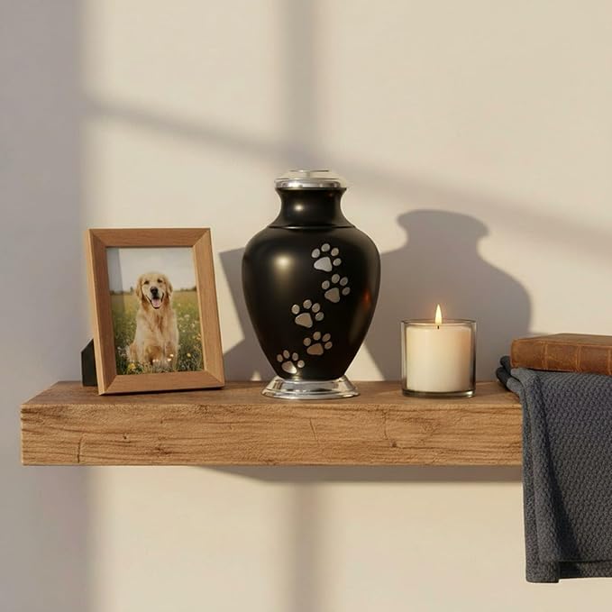 Kennedy Paws Series Pet Urn for Dogs, Handmade Aluminum Memorial Cremation Urn (Large - Pets up to 115 lbs, Ebony)