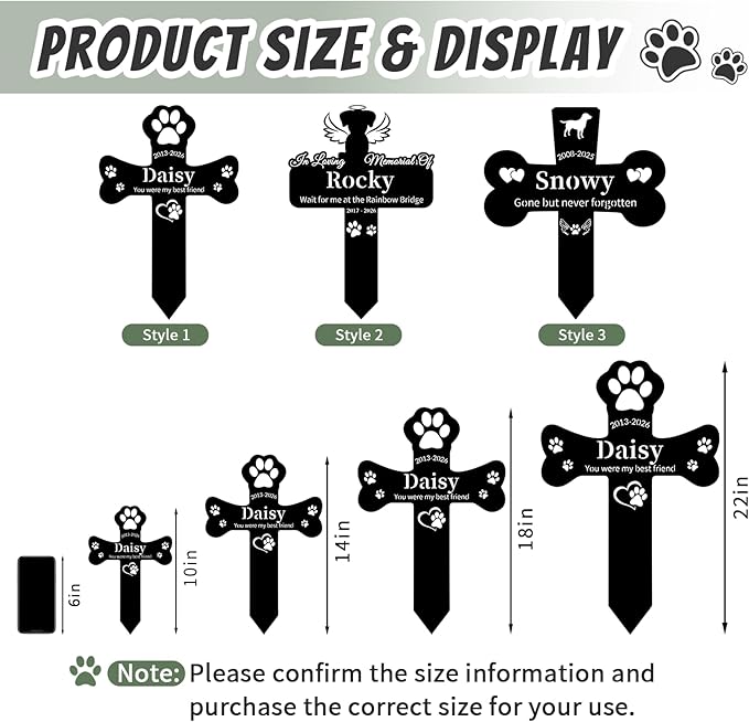 Personalized Dog Grave Marker Outdoor, Waterproof Memorial Cross for Dog Grave with Custom Name Dates, Garden Grave Markers for Dogs, Sympathy Gift for Loss of Pet