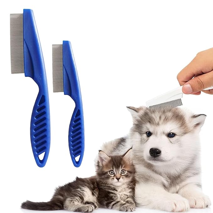 2 Pcs Multifunctional Pet Grooming Comb, 2026 New Flea Comb for Dogs and Cats, Pet Lice Fine Tooth Tear Stains Removal Brush for Small Puppies and Dogs (Blue)