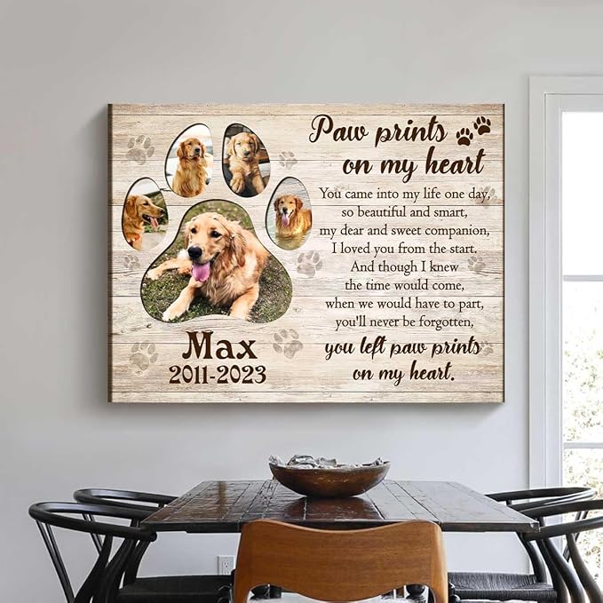 Benicee Shop Personalized Gifts For Loss Of Pet, Paw Prints Memorial Canvas, Gift For Deceased Pets, Waiting At The Door Photo Print, Dog Photo Gifts, Dog Memorial Frame