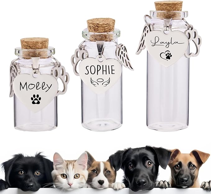 Personalized Pet Memorial Bottle for Pet Hair,Keepsake for Dog Hair with Heart Shape Custom Pet Name Glass,Pet Fur Memorial Fur,Pet Loss Memory