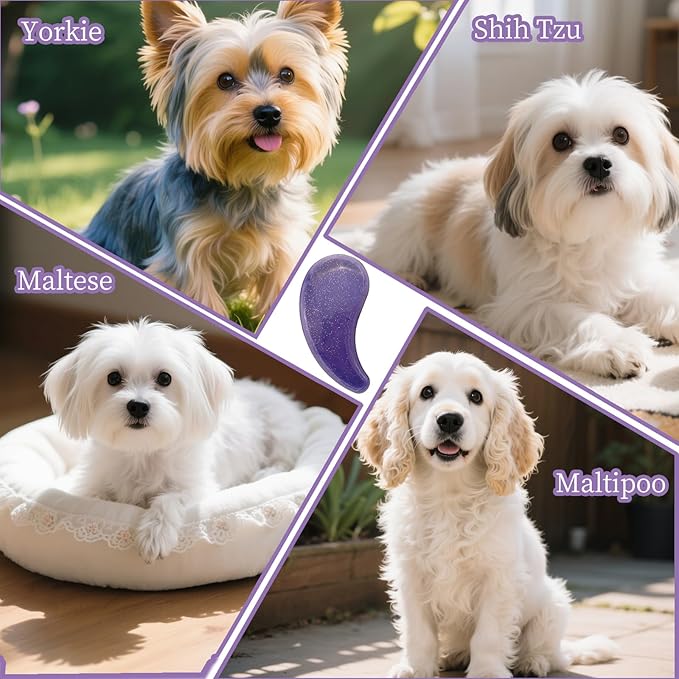 Comma-Shaped Small Dog Brush, Fit for Yorkie, Shih Tzu, Maltese Maltipoo Pomeranian - Gentle Soft Bristles for Effortless Pet Hair Removal, Puppy Essentials (Crystal Purple)