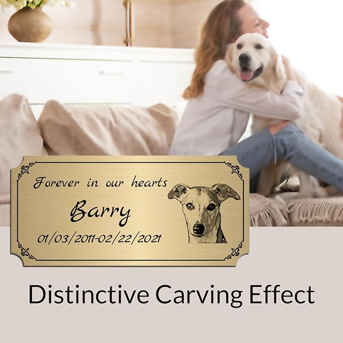 Engraved Pet Memorial Plaques with Photo for Urn, Custom Brass Plaque 3x1/3x1.5/4x2