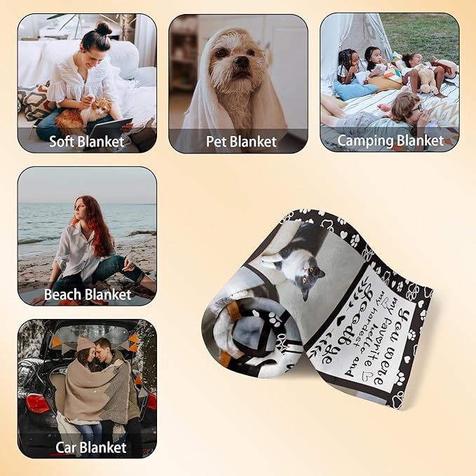 Personalized Pet Memorial Gifts, Custom Throw Blanket with Pet Photo & Name, Customized Pet Memorial Gifts for Loss of Dog Cat, Puppy Bereavement/Passing Away Gifts, Remembrance Gift for Dog Mom Dad