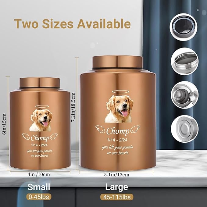 Dog Urns for Ashes Personalized Pet Ashes Urn Custom Keepsake with Name and Photo Cat Cremation Memorial Urn for Loss of Dogs or Cats Engraved Pet Funeral Urns (Watercolor Painting)