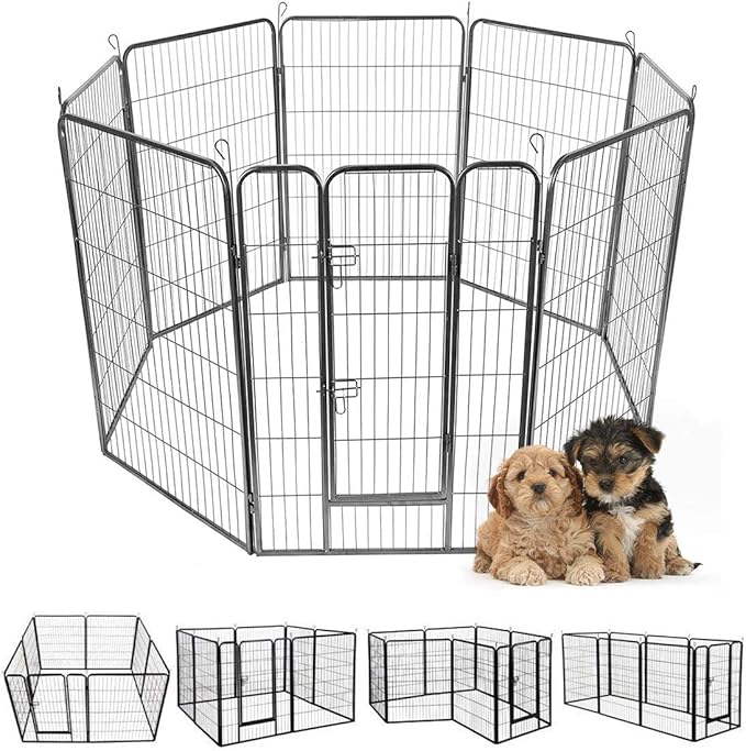 Giantex 48 inch Dog Fence with Door, 16/8 Panels Dog Playpen for Outside Large Dogs, Portable Pet Playpen Fencing Enclosures, Heavy Duty Metal Camping Fences for The Yard (8 Panels, 48 inch)