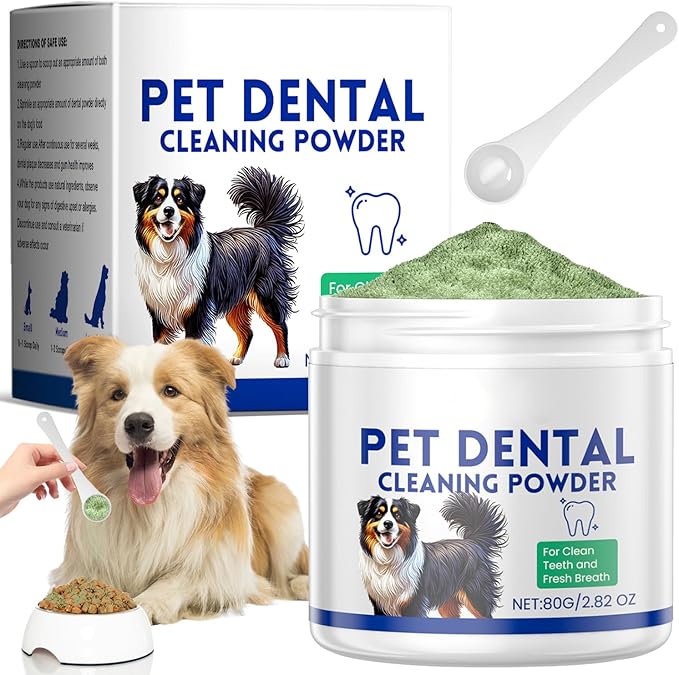 Mimo Style Dog Dental Powder, Dog Teeth Cleaning Powder, Targets Tartar & Reduces Plaque & Bad Breath - Teeth Cleaning Made Easy Eliminate - Meat-Flavored Formulated (Green)