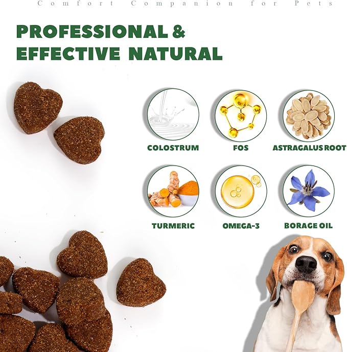 Dog Allergy Chews, Dog Allergy Relief Chews Coat Supplement for Itchy Skin Paw Licking, Probiotics for Large Dogs with Colostrum Omega-3 Turmeric Immune Supplement-200ct