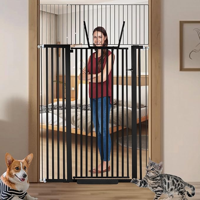 71 inch Extra Tall Gate Pet Gate,29.92"-49" Extra Wide Pressure Mounted,Cat Gates for Stairs, Kitchen,Doorways (Black)