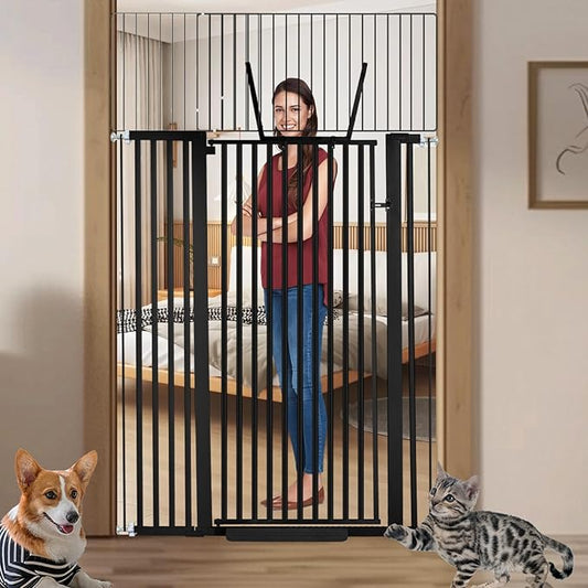 71 inch Extra Tall Gate Pet Gate,29.92"-49" Extra Wide Pressure Mounted,Cat Gates for Stairs, Kitchen,Doorways (Black)