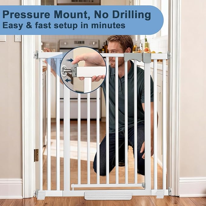 41 Extra Tall Dog/Pet Gate gate for Indoor,Heavy Duty Pressure Mount Baby Gate with Auto-Close & Walk Through,Adjustable Width 30-49.2 Inches, for Stairs, Doorways, Kitchen, White
