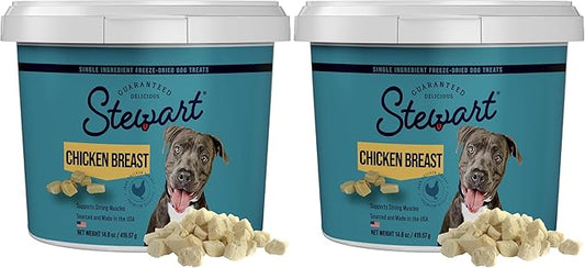 Stewart 100% Chicken Breast Dog Treats, 14.8 oz Tub, ~280 Pieces, Freeze Dried Raw, Ingredient, 74% Protein Training Treats or Meal Topper, Grain Free, Gluten Free, (Pack of 2)