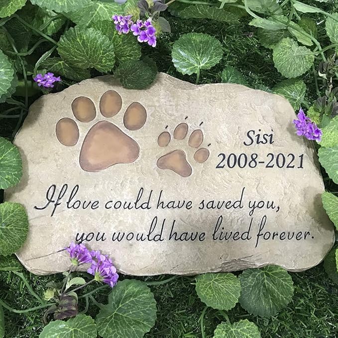 Personalized Pet Memorial Stones Dog Cat Paw Prints Grave Markers with Sympathy Poem If Love Could Have Saved You, You Would Have Lived Forever.