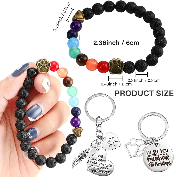 Jadive 9 Pcs Pet Memorial Gifts Sympathy Rainbow Memorial Bracelet Keychain with Poem Cat Card Dog Loss Remembrance Gifts for Men Women Who Loss of Beloved(Cute Style)