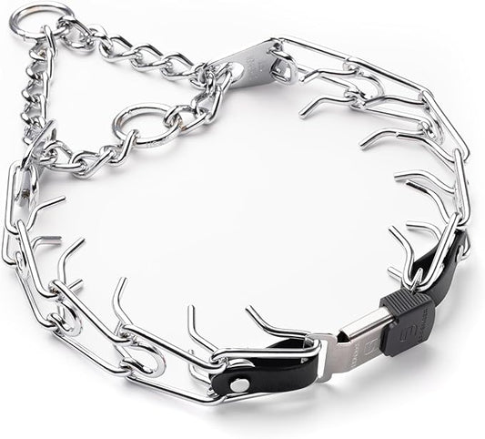 Herm Sprenger Chrome Plated Steel Dog Collar with Quick Release ClicLock Buckle O-Ring Biothane Insert Training Collar Made in Germany (Black, 25in x 4.0mm(Neck Size up to21-22in))