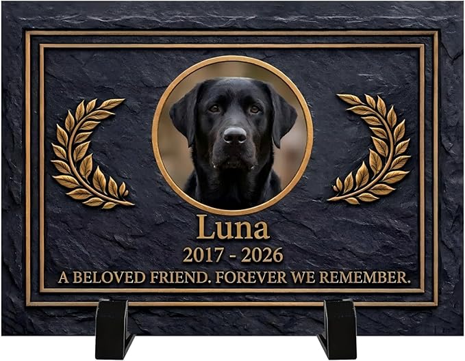 Dog Memorial Gifts for Loss of Dog, Personalized Pet Memorial Stone, Custom Dog Grave Marker with Name & Photo, Sympathy Gifts for Bereaved Pet Owners, Cemetery Decor (Style H)