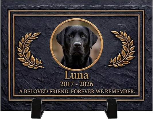Dog Memorial Gifts for Loss of Dog, Personalized Pet Memorial Stone, Custom Dog Grave Marker with Name & Photo, Sympathy Gifts for Bereaved Pet Owners, Cemetery Decor (Style H)