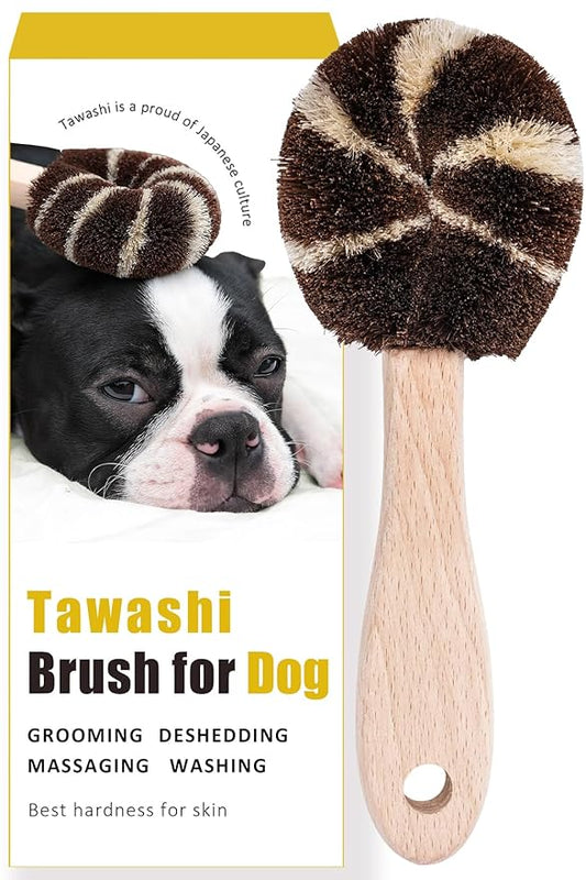 Dog Grooming Brush – Natural Fiber Dog Brush for Gentle Finishing & Daily Coat Care, Made in Japan, Low Static, Wooden Handle (Small Dog A)