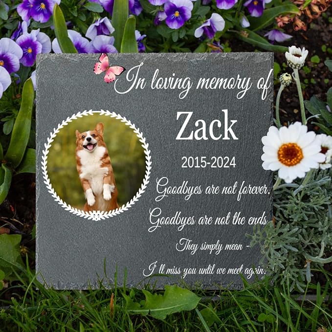 Dog Memorial Garden Stones for Outdoors, Pet Memorial Square Stone, Goodbyes are Not Forever, Pet Grave Marker Headstone, Personalized Pet Memorial Gift, Loss of Dog Cat Sympathy Gift