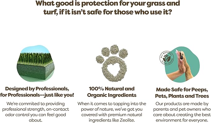 Zeofill® Artificial Turf Cleaner & Pet Odor Eliminator Premium Bundle – 8LBS OdorZorb, 1 Gal PE-51, 32oz PE-51 w/Nozzle – for Turf, Grass, Litter Box – Organic & Natural