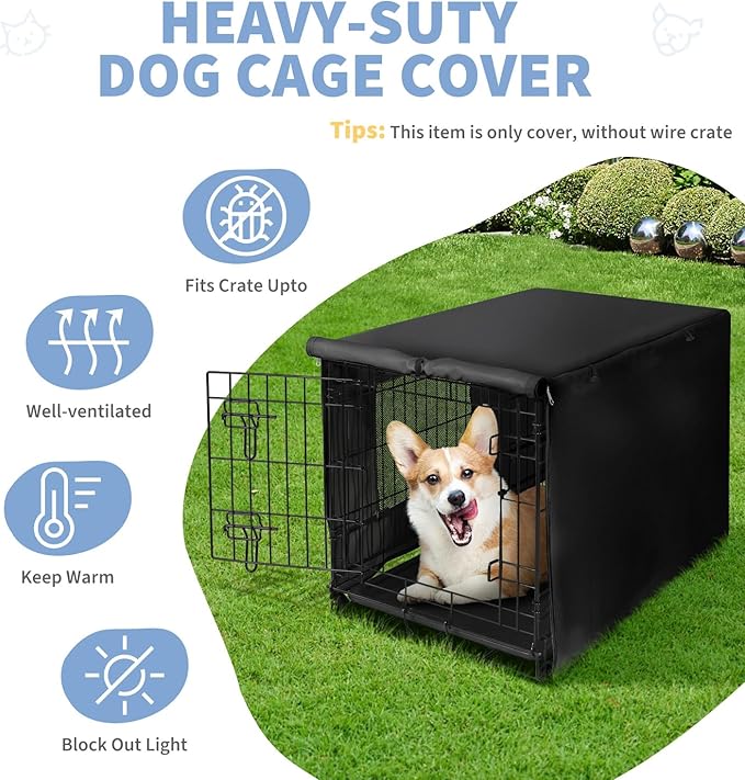 X-ZONE PET 24" Dog Crate Cover for Indoor/Outdoor - Heavy Duty Polyester Pet Kennel Cover Fits for Wire Dog Cage Black