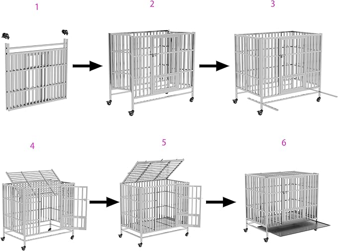 37" 42" 48" Heavy Duty Dog cage Stainless Steel Metal Kennel and Crate, Collapsible for Medium to Large Dogs, Easy to Assemble pet Pen with Four Lockable Wheels, Black Tray (sm-48in)
