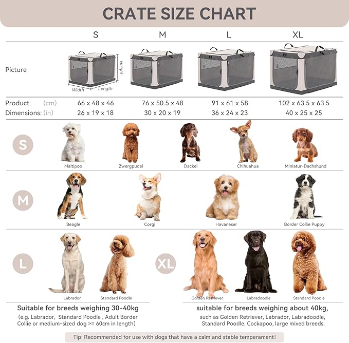Soft-Sided Dog Crate 40 Inch XL by A4PET, Foldable Collapsible Crate for Large Dogs, Breathable Mesh, Washable Cover, Patented Screw Frame, Portable Travel Car