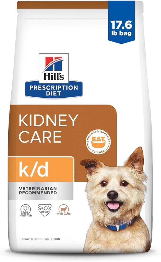Hill's Prescription Diet k/d Kidney Care with Lamb Dry Dog Food, Veterinary Diet, 17.6 lb. Bag (Packaging May Vary)