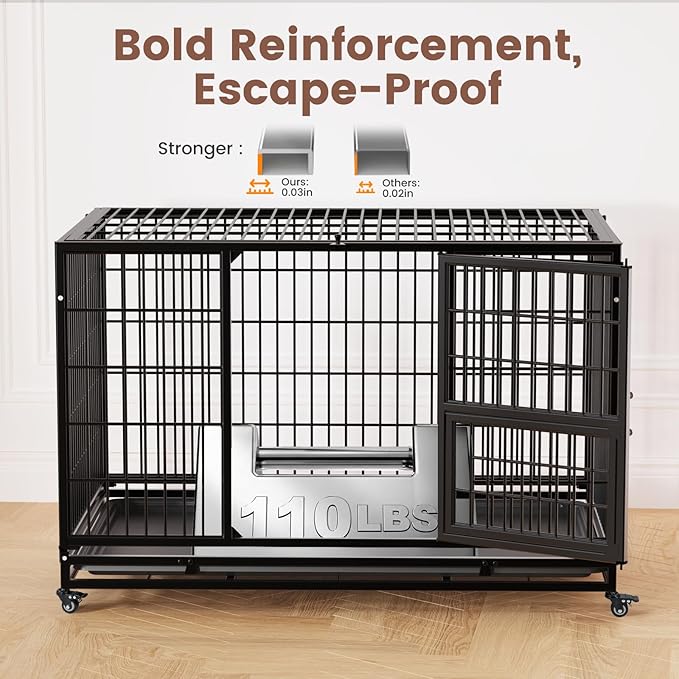Gardner Pet 32 inch Stackable Heavy Duty Dog Crate,Indestructible Escape-Proof Dog Kennel for Small Dogs,High Anxiety Dog Cage with Upgraded Lockable Wheels，Removable Tray & Triple Door,Black