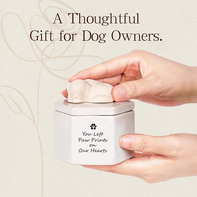 Dog Memorial Keepsake Box, Dog Urns for Ashes, Dog Memorial Gifts for Loss of Dog Sympathy Gift, Hair Container Remembrance Pet Loss Sympathy Gifts, Rainbow Bridge(Ceramic)