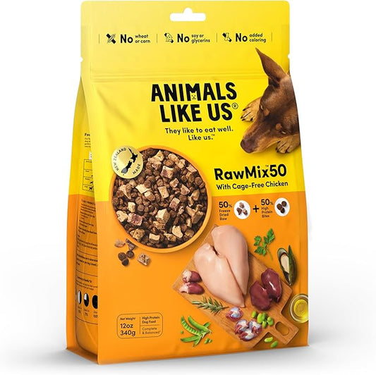 Raw Freeze Dried Dog Food RawMix50 Premium Cage-Free Chicken Recipe, Protein Rich, Includes Kibble, Non-GMO, No Wheat or Corn, 12 oz