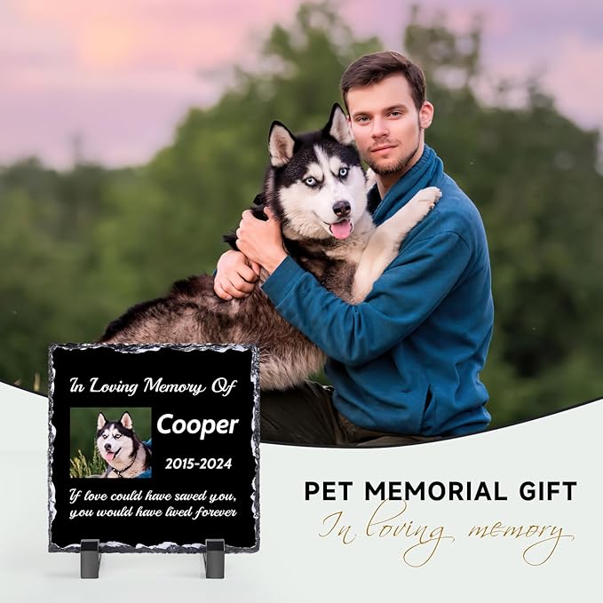 Pet Memorial Stones for Dogs, Dog Memorial Stone Outdoor, Pet Headstones for Dogs, Memorial Gifts for Loss of Dog, Custom Stone Picture Frame Plaque with Name/Text