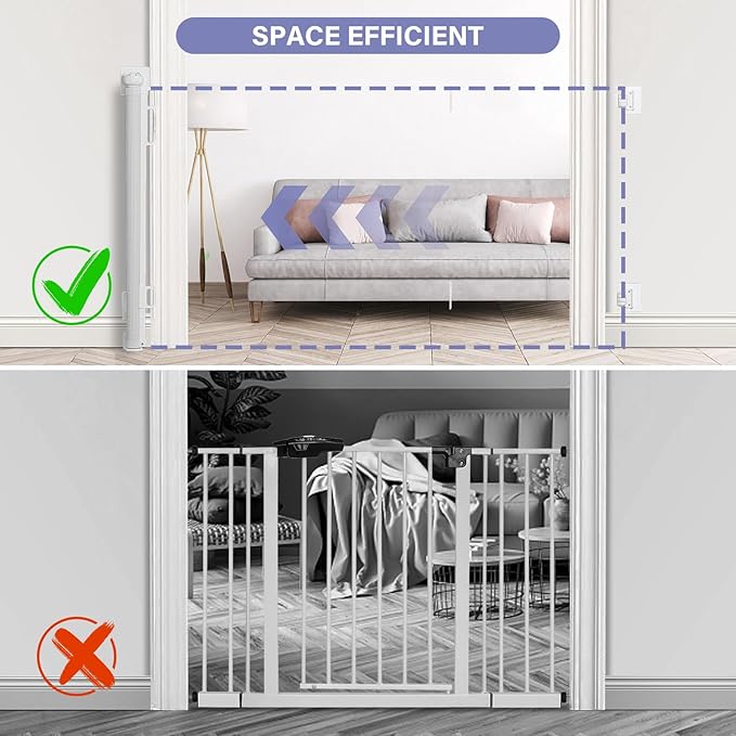 Retractable Baby Gates No Drilling, PRObebi Retractable Dog Gate for The House Extends to 54" Wide 33" Tall, Gates for Baby Indoor, Stair Gate for Outdoor, Staris, Hallways, Doorways, Deck, Porch