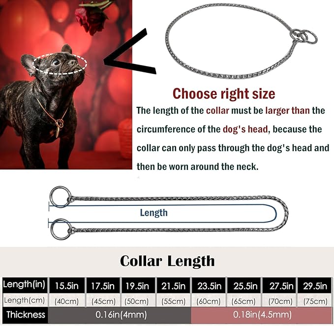 Heavy Duty Dog Choke Collar Slip Dog P Chain Snake Collar Plating Anti-Rust Dog Training Collars for Small Large Dogs Black/Gold/Silver/Rose Gold 15.5in-29.5in (21.5in, Black)