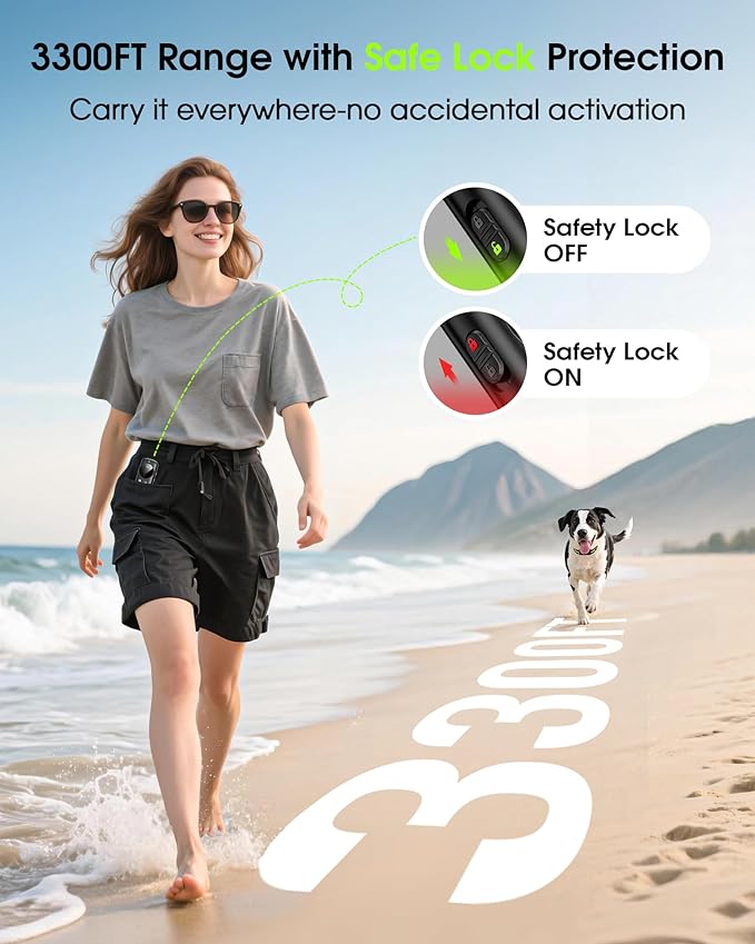 Vibrating Dog Training Collar with Remote, No Shock, Beep and Vibration Only, 3300FT Long Range, Waterproof Rechargeable, Safety Lock, No Prongs, for Small Medium Large Dogs
