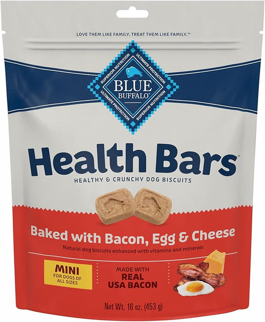 Blue Buffalo Health Bars Mini Crunchy Dog Biscuits, Oven-Baked with Natural Ingredients, Bacon, Egg & Cheese, 16-oz Bag