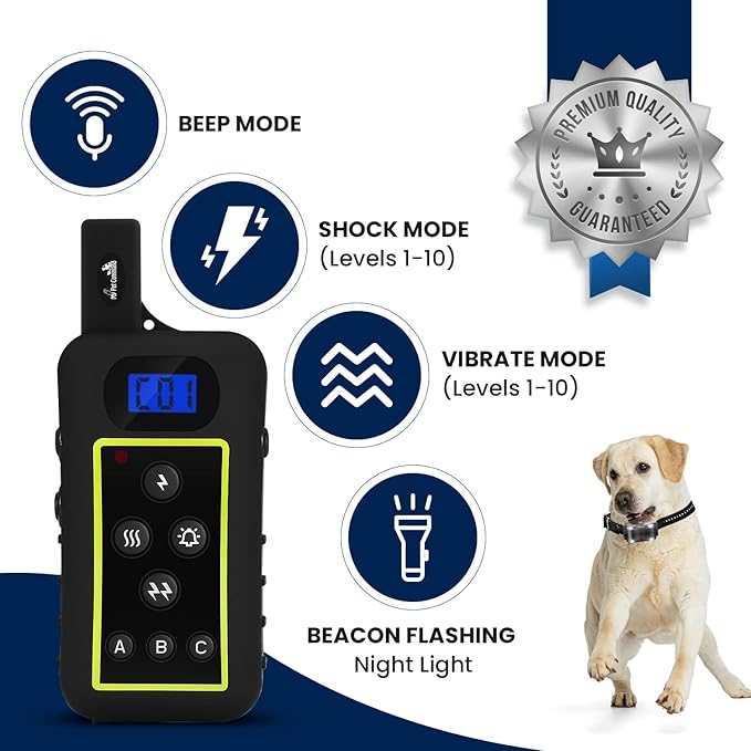 My Pet Command 1.25 Mile (6600Ft) Long Range Dog Training Collar Safe Shock with Remote Shock,Vibrate,Tone Flashing Beacon Lights Waterproof Rechargeable Hunting add Up to 3 Collars 1 Collar Kit
