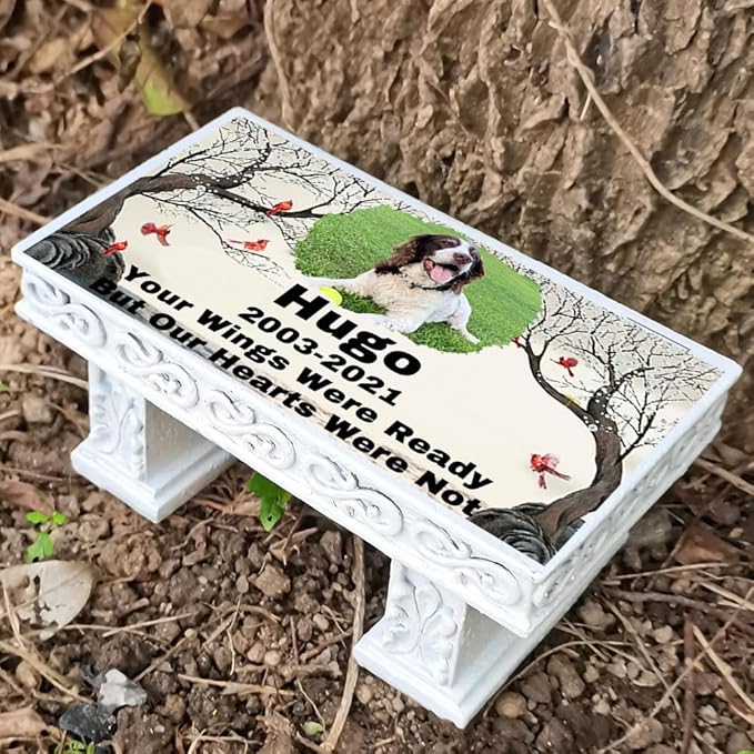 Personalized Memorial Bench for Pet Human, Custom Pet Memorial Stone with Colorful Photo, Pet Grave Marker Dog Headstone Cat Tombstone, Loss of Pet Gifts, Memorial Garden Plaque