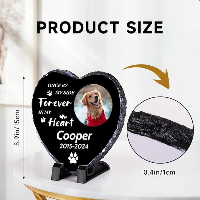 Pet Memorial Stones for Dogs, Dog Memorial Stone Outdoor, Pet Headstones for Dogs, Memorial Gifts for Loss of Dog, Custom Stone Picture Frame Plaque with Name/Text