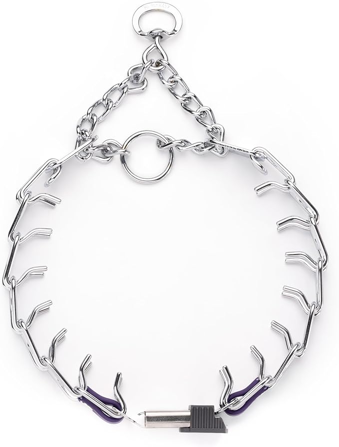 Herm Sprenger Chrome Plated Steel Dog Collar with Short Links and Quick Release ClicLock Buckle and Biothane Insert Made in Germany 20in x 3.0mm (Neck Size up to 16-17in) (Violet Purple)