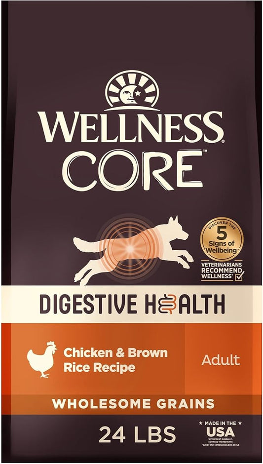 Wellness CORE Digestive Health Dry Dog Food, Wholesome Grains, Natural, Recipe for Dogs with Sensitive Stomachs, Chicken, (24-Pound Bag)