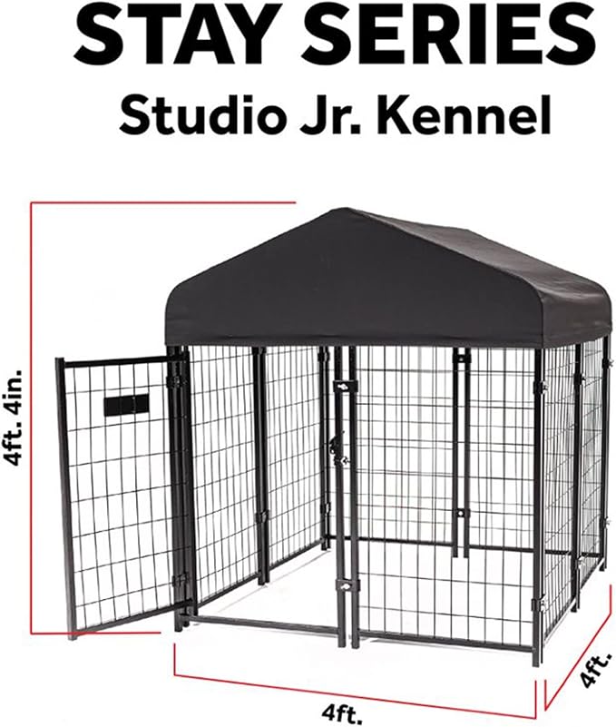 Lucky Dog Stay Series Studio Jr. Kennel – Premium Design, Waterproof and UPF 50+ Canopy Cover, All-Steel Frame, 4'W x 4'L x 4'4"H, Steel Grey