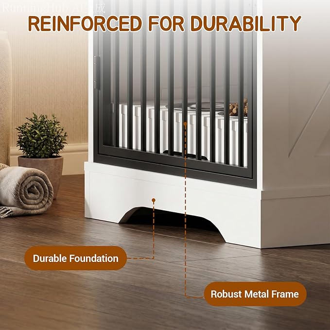 Dog Crate Furniture for Medium Large Dogs, Double-Door Kennel with Removable Bowls, Indoor Wooden Storage Drawers Heavy Duty Dog House Cage