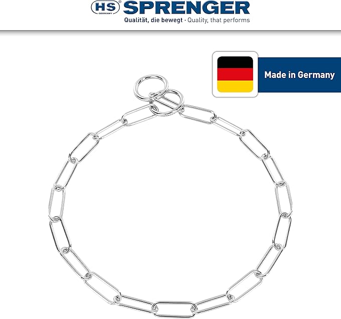 Herm Sprenger - Chrome Plated Steel Fur Saver Dog Collar - Long Link - Professional Training Collar for Small Petite Dogs - Puppy Collar - Correction Slip Chain - Made in Germany (16 inches (40 cm))