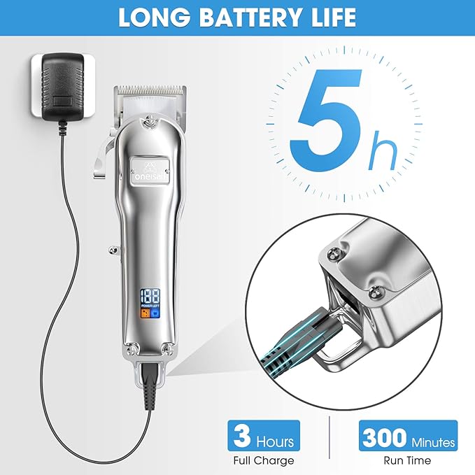 oneisall Dog Clippers for Grooming Professional Cordless Hair Shears Trimmers for Thick Coats,8 Guide Guards with Metal Blade for Dogs and Cats Animals