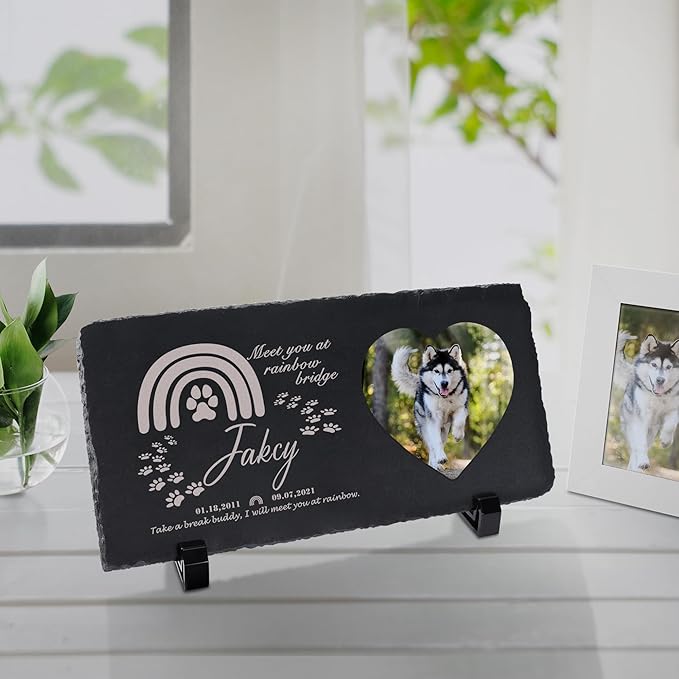 Fanery Sue Custom Cat Memorial Stones with Full Color Image, Dog Memorial Gift Garden Stones, Pet Grave Markers Personalized, All-Natural Memorial Headstone for Pet